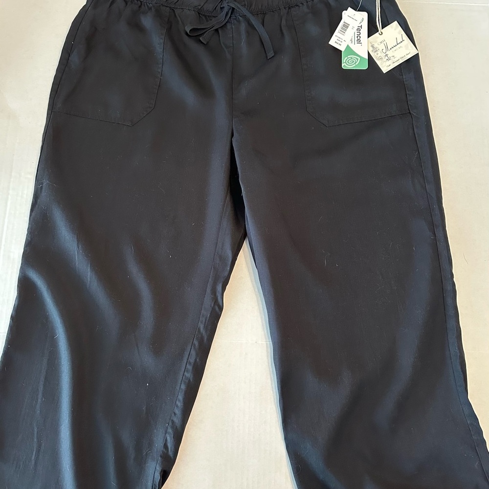Women's Wide Leg Resort Ware Drawstring Crop Pants - Black